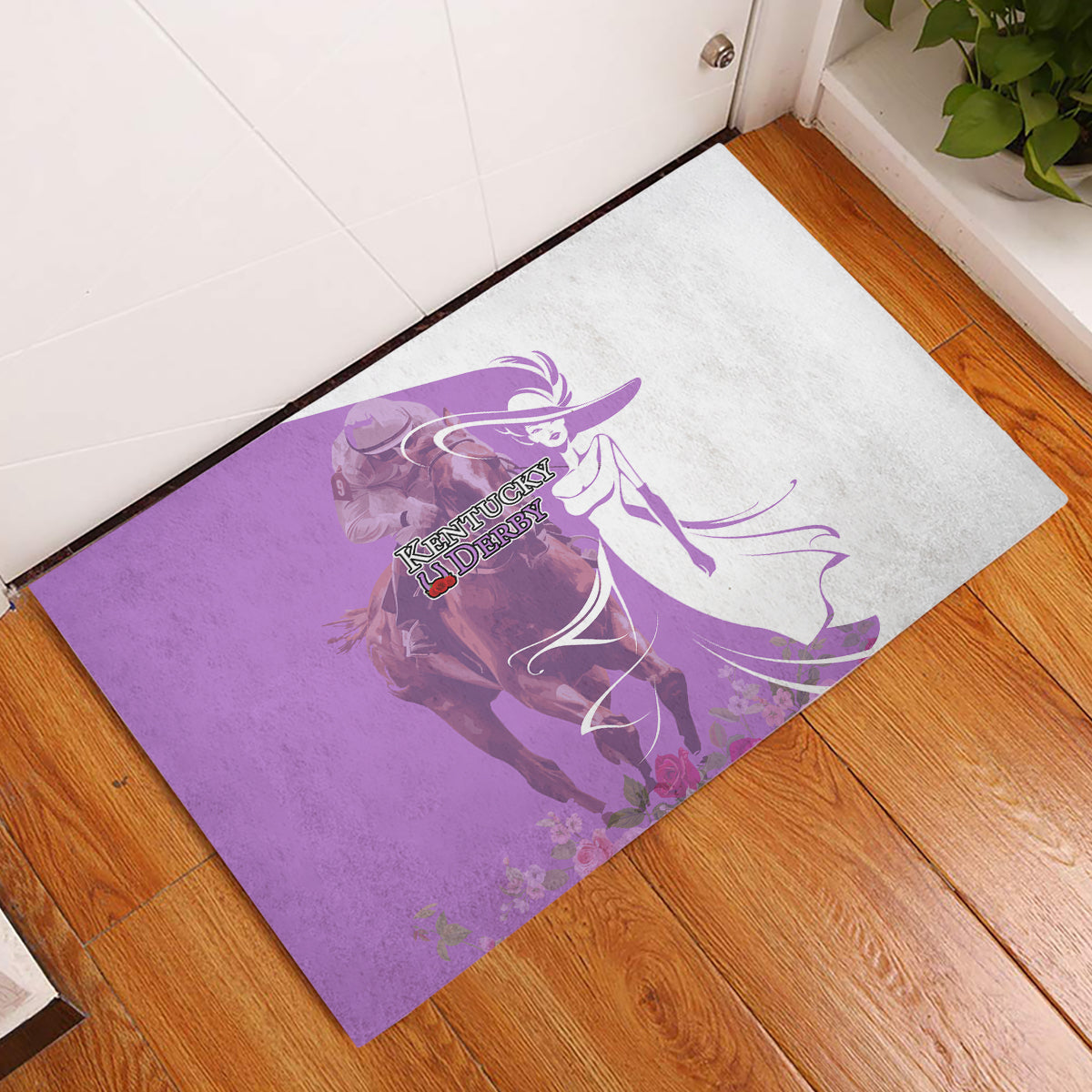 Kentucky Racing Horses Derby Hat Girl Rubber Doormat Purple Color - Wonder Print Shop