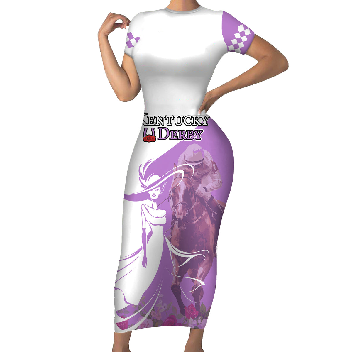 Kentucky Racing Horses Derby Hat Girl Short Sleeve Bodycon Dress Purple Color - Wonder Print Shop