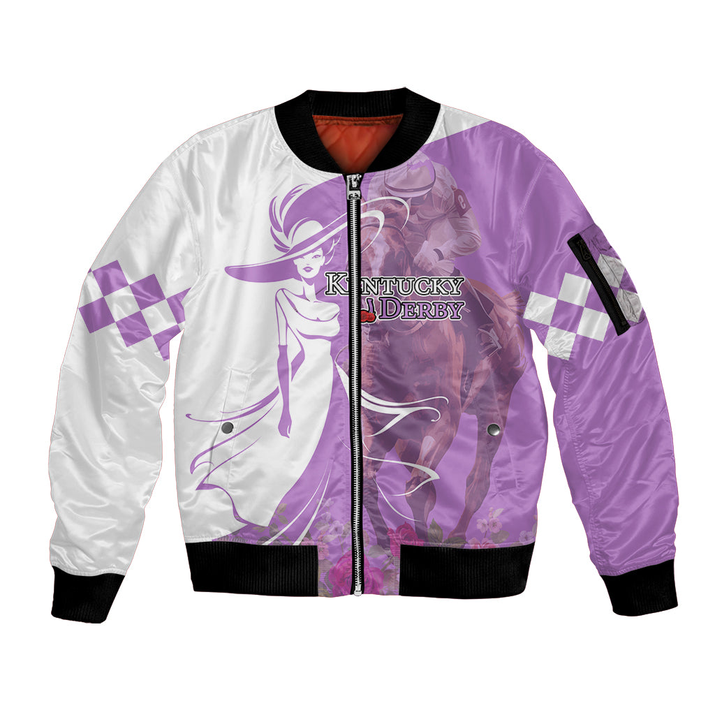 Kentucky Racing Horses Derby Hat Girl Sleeve Zip Bomber Jacket Purple Color - Wonder Print Shop