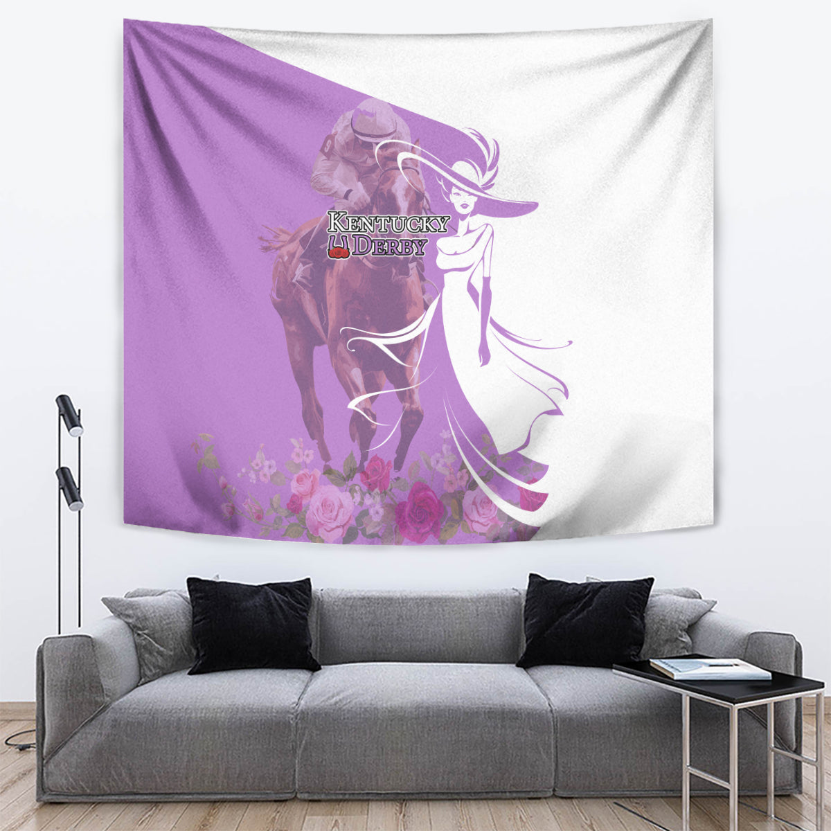 Kentucky Racing Horses Derby Hat Girl Tapestry Purple Color - Wonder Print Shop