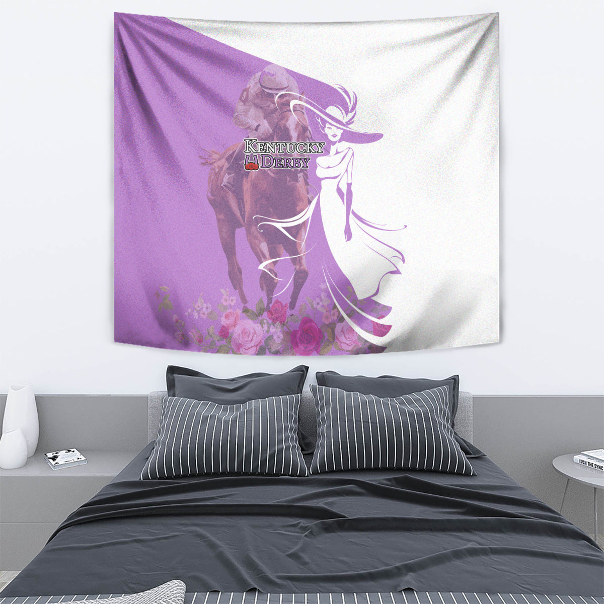 Kentucky Racing Horses Derby Hat Girl Tapestry Purple Color - Wonder Print Shop