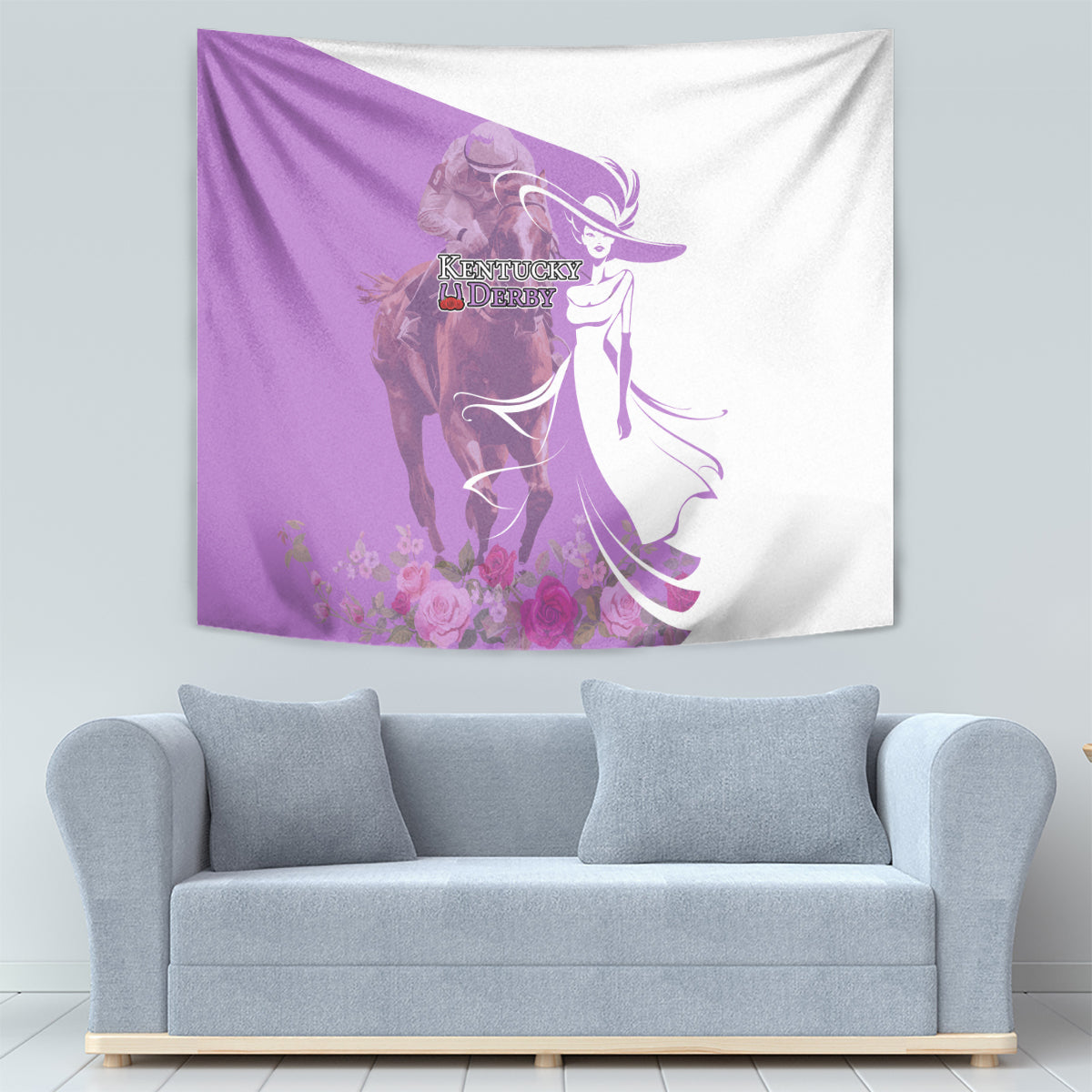 Kentucky Racing Horses Derby Hat Girl Tapestry Purple Color - Wonder Print Shop