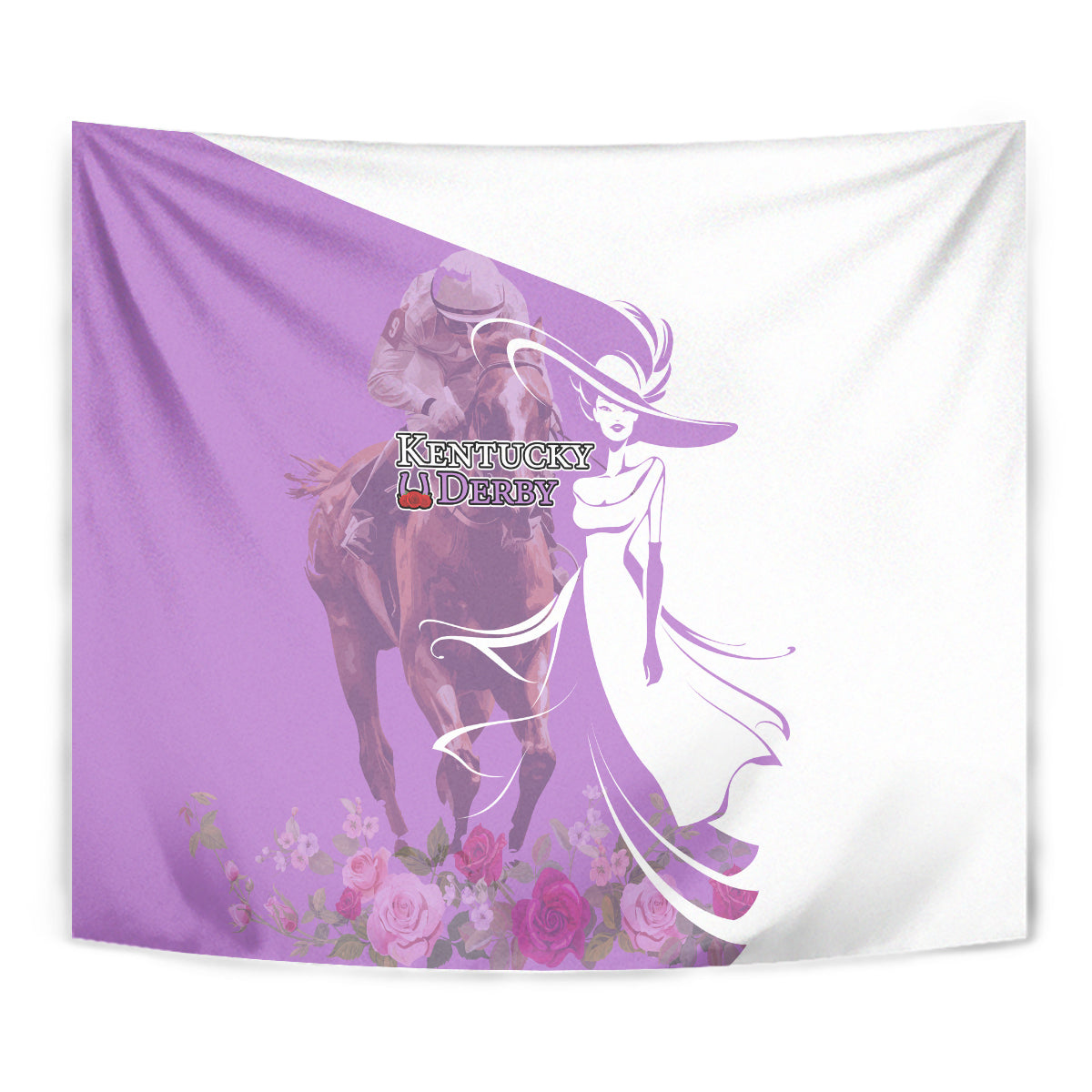 Kentucky Racing Horses Derby Hat Girl Tapestry Purple Color - Wonder Print Shop