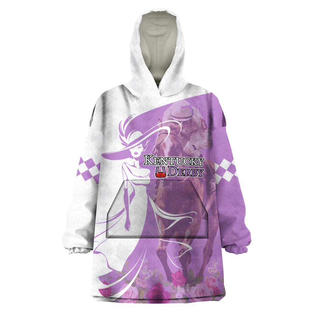 Kentucky Racing Horses Derby Hat Girl Wearable Blanket Hoodie Purple Color - Wonder Print Shop