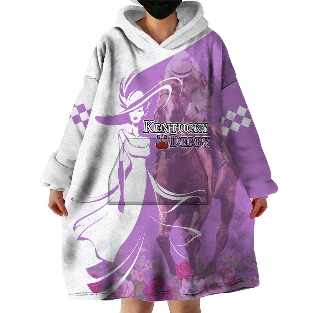 Kentucky Racing Horses Derby Hat Girl Wearable Blanket Hoodie Purple Color - Wonder Print Shop