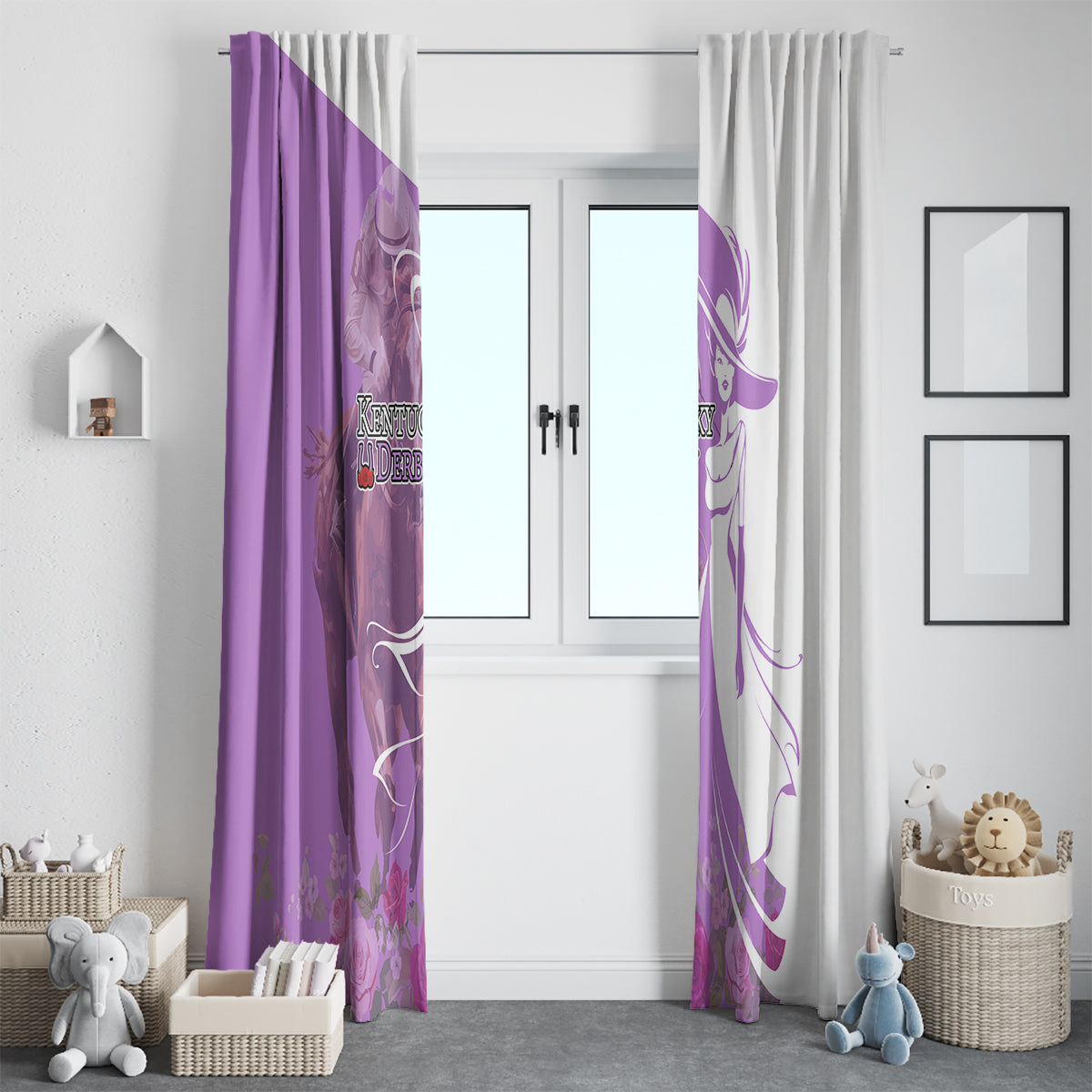 Kentucky Racing Horses Derby Hat Girl Window Curtain Purple Color - Wonder Print Shop