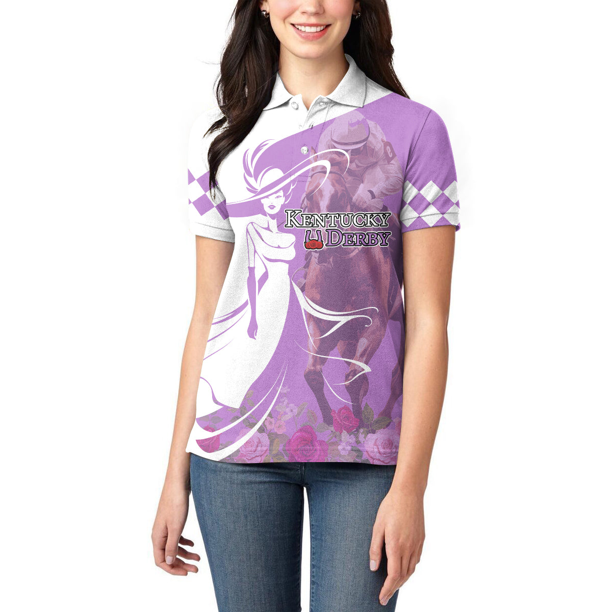 Kentucky Racing Horses Derby Hat Girl Women Polo Shirt Purple Color - Wonder Print Shop