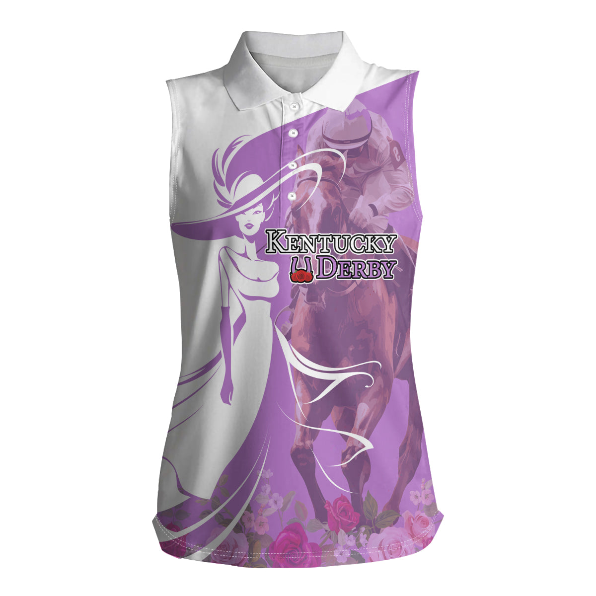 Kentucky Racing Horses Derby Hat Girl Women Sleeveless Polo Shirt Purple Color - Wonder Print Shop