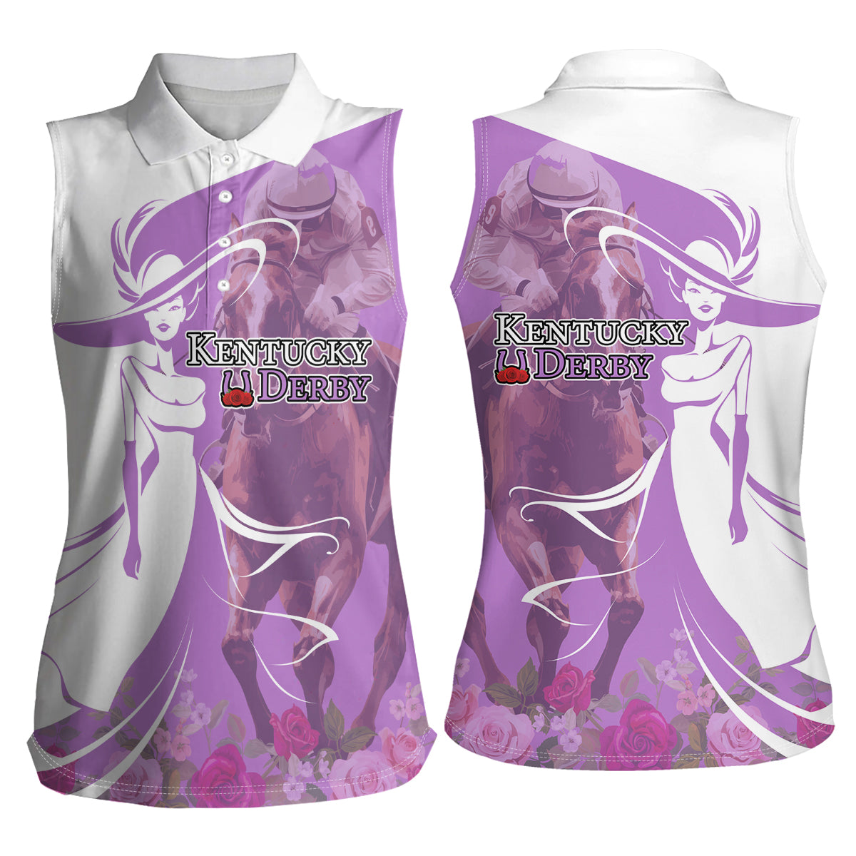 Kentucky Racing Horses Derby Hat Girl Women Sleeveless Polo Shirt Purple Color - Wonder Print Shop