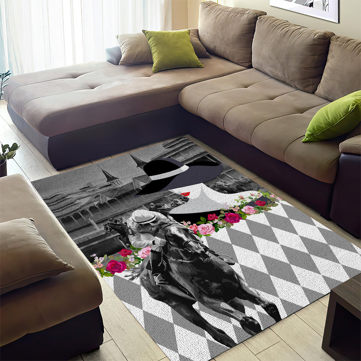 Kentucky Racing Horses Derby Hat Lady Area Rug Churchill Downs and Roses Grayscale - Wonder Print Shop