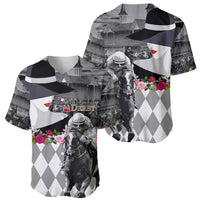 Kentucky Racing Horses Derby Hat Lady Baseball Jersey Churchill Downs and Roses Grayscale - Wonder Print Shop