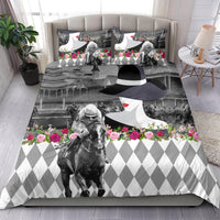 Kentucky Racing Horses Derby Hat Lady Bedding Set Churchill Downs and Roses Grayscale - Wonder Print Shop