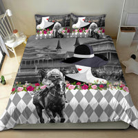 Kentucky Racing Horses Derby Hat Lady Bedding Set Churchill Downs and Roses Grayscale - Wonder Print Shop