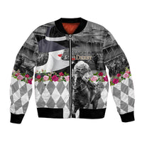 Kentucky Racing Horses Derby Hat Lady Bomber Jacket Churchill Downs and Roses Grayscale - Wonder Print Shop