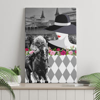 Kentucky Racing Horses Derby Hat Lady Canvas Wall Art Churchill Downs and Roses Grayscale - Wonder Print Shop