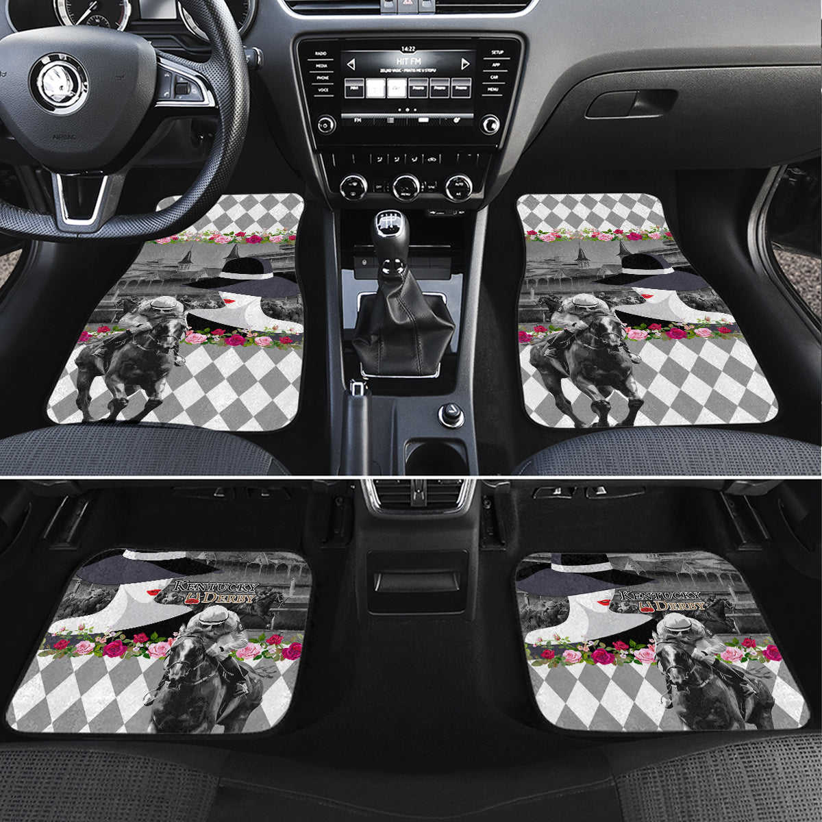 Kentucky Racing Horses Derby Hat Lady Car Mats Churchill Downs and Roses Grayscale - Wonder Print Shop