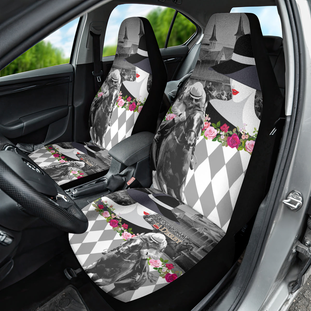 Kentucky Racing Horses Derby Hat Lady Car Seat Cover Churchill Downs and Roses Grayscale - Wonder Print Shop