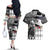 Kentucky Racing Horses Derby Hat Lady Couples Matching Off The Shoulder Long Sleeve Dress and Hawaiian Shirt Churchill Downs and Roses Grayscale - Wonder Print Shop