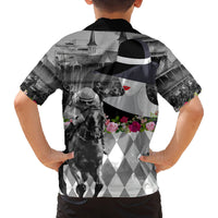Kentucky Racing Horses Derby Hat Lady Family Matching Off Shoulder Maxi Dress and Hawaiian Shirt Churchill Downs and Roses Grayscale - Wonder Print Shop