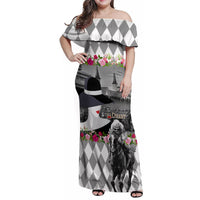 Kentucky Racing Horses Derby Hat Lady Family Matching Off Shoulder Maxi Dress and Hawaiian Shirt Churchill Downs and Roses Grayscale - Wonder Print Shop