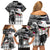Kentucky Racing Horses Derby Hat Lady Family Matching Off Shoulder Short Dress and Hawaiian Shirt Churchill Downs and Roses Grayscale - Wonder Print Shop