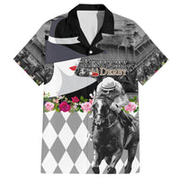 Kentucky Racing Horses Derby Hat Lady Family Matching Short Sleeve Bodycon Dress and Hawaiian Shirt Churchill Downs and Roses Grayscale - Wonder Print Shop