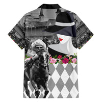 Kentucky Racing Horses Derby Hat Lady Hawaiian Shirt Churchill Downs and Roses Grayscale - Wonder Print Shop