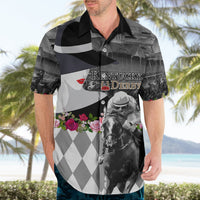 Kentucky Racing Horses Derby Hat Lady Hawaiian Shirt Churchill Downs and Roses Grayscale - Wonder Print Shop