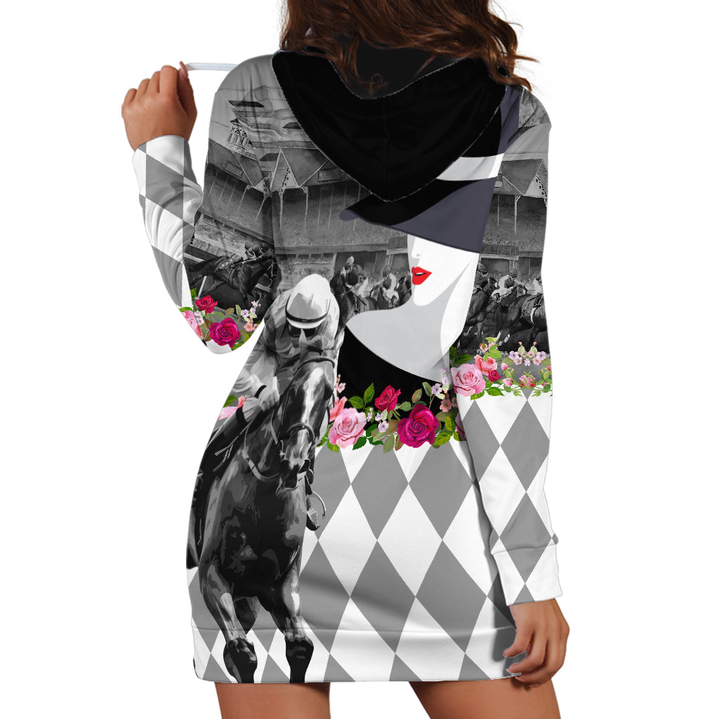 Kentucky Racing Horses Derby Hat Lady Hoodie Dress Churchill Downs and Roses Grayscale - Wonder Print Shop