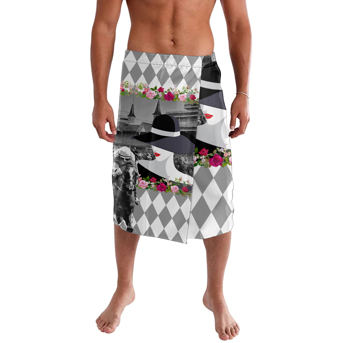 Kentucky Racing Horses Derby Hat Lady Lavalava Churchill Downs and Roses Grayscale - Wonder Print Shop