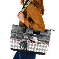 Kentucky Racing Horses Derby Hat Lady Leather Tote Bag Churchill Downs and Roses Grayscale - Wonder Print Shop