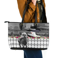 Kentucky Racing Horses Derby Hat Lady Leather Tote Bag Churchill Downs and Roses Grayscale - Wonder Print Shop