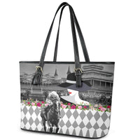Kentucky Racing Horses Derby Hat Lady Leather Tote Bag Churchill Downs and Roses Grayscale - Wonder Print Shop
