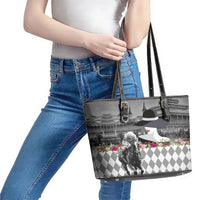 Kentucky Racing Horses Derby Hat Lady Leather Tote Bag Churchill Downs and Roses Grayscale - Wonder Print Shop