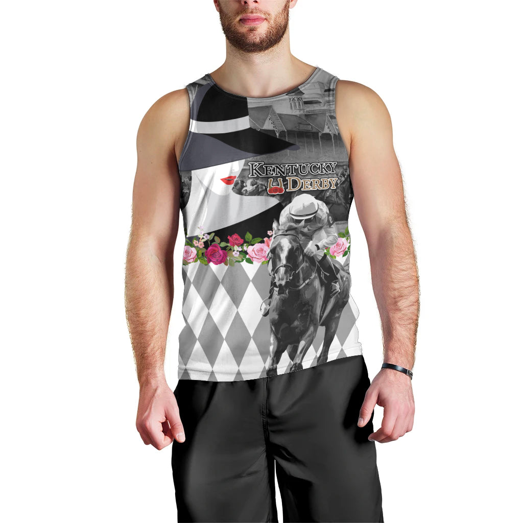 Kentucky Racing Horses Derby Hat Lady Men Tank Top Churchill Downs and Roses Grayscale - Wonder Print Shop
