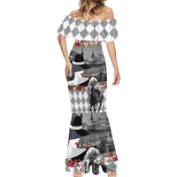 Kentucky Racing Horses Derby Hat Lady Mermaid Dress Churchill Downs and Roses Grayscale - Wonder Print Shop