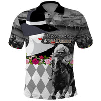 Kentucky Racing Horses Derby Hat Lady Polo Shirt Churchill Downs and Roses Grayscale - Wonder Print Shop