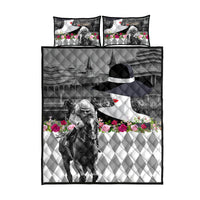 Kentucky Racing Horses Derby Hat Lady Quilt Bed Set Churchill Downs and Roses Grayscale - Wonder Print Shop