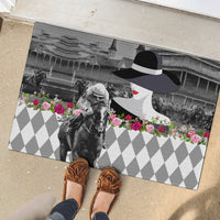 Kentucky Racing Horses Derby Hat Lady Rubber Doormat Churchill Downs and Roses Grayscale - Wonder Print Shop