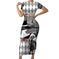 Kentucky Racing Horses Derby Hat Lady Short Sleeve Bodycon Dress Churchill Downs and Roses Grayscale - Wonder Print Shop