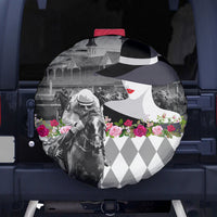 Kentucky Racing Horses Derby Hat Lady Spare Tire Cover Churchill Downs and Roses Grayscale - Wonder Print Shop