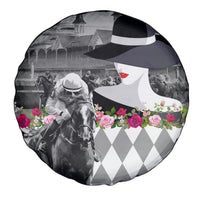 Kentucky Racing Horses Derby Hat Lady Spare Tire Cover Churchill Downs and Roses Grayscale - Wonder Print Shop