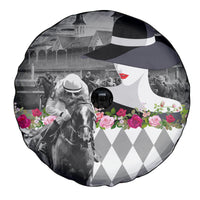 Kentucky Racing Horses Derby Hat Lady Spare Tire Cover Churchill Downs and Roses Grayscale - Wonder Print Shop