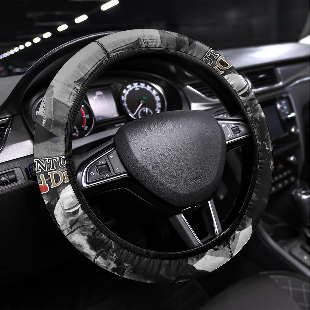 Kentucky Racing Horses Derby Hat Lady Steering Wheel Cover Churchill Downs and Roses Grayscale - Wonder Print Shop