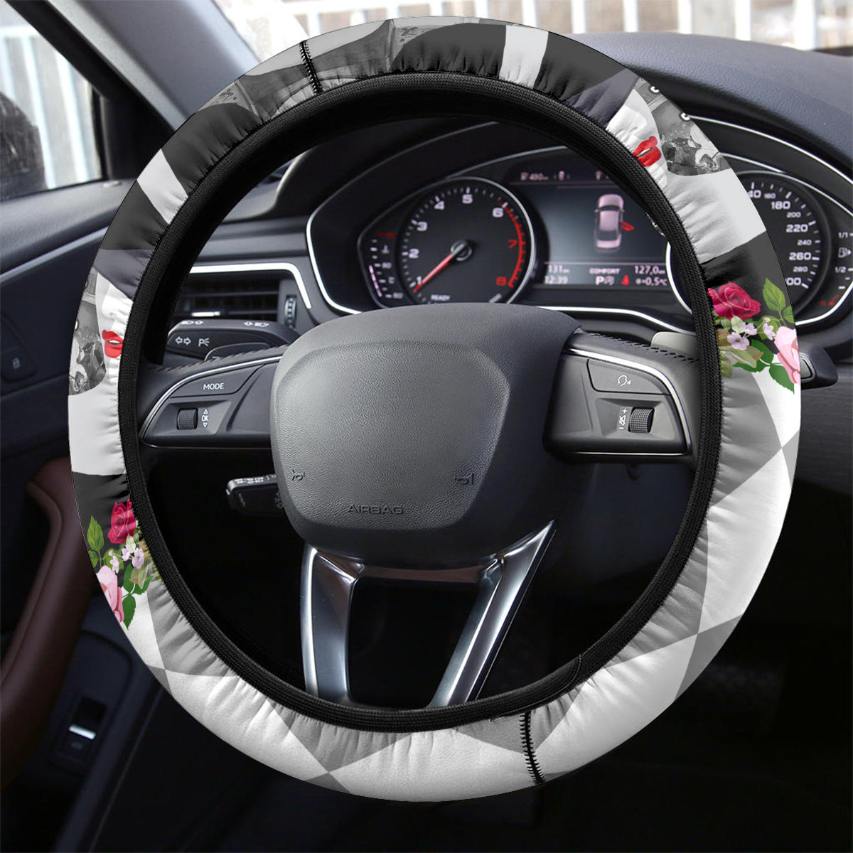 Kentucky Racing Horses Derby Hat Lady Steering Wheel Cover Churchill Downs and Roses Grayscale - Wonder Print Shop