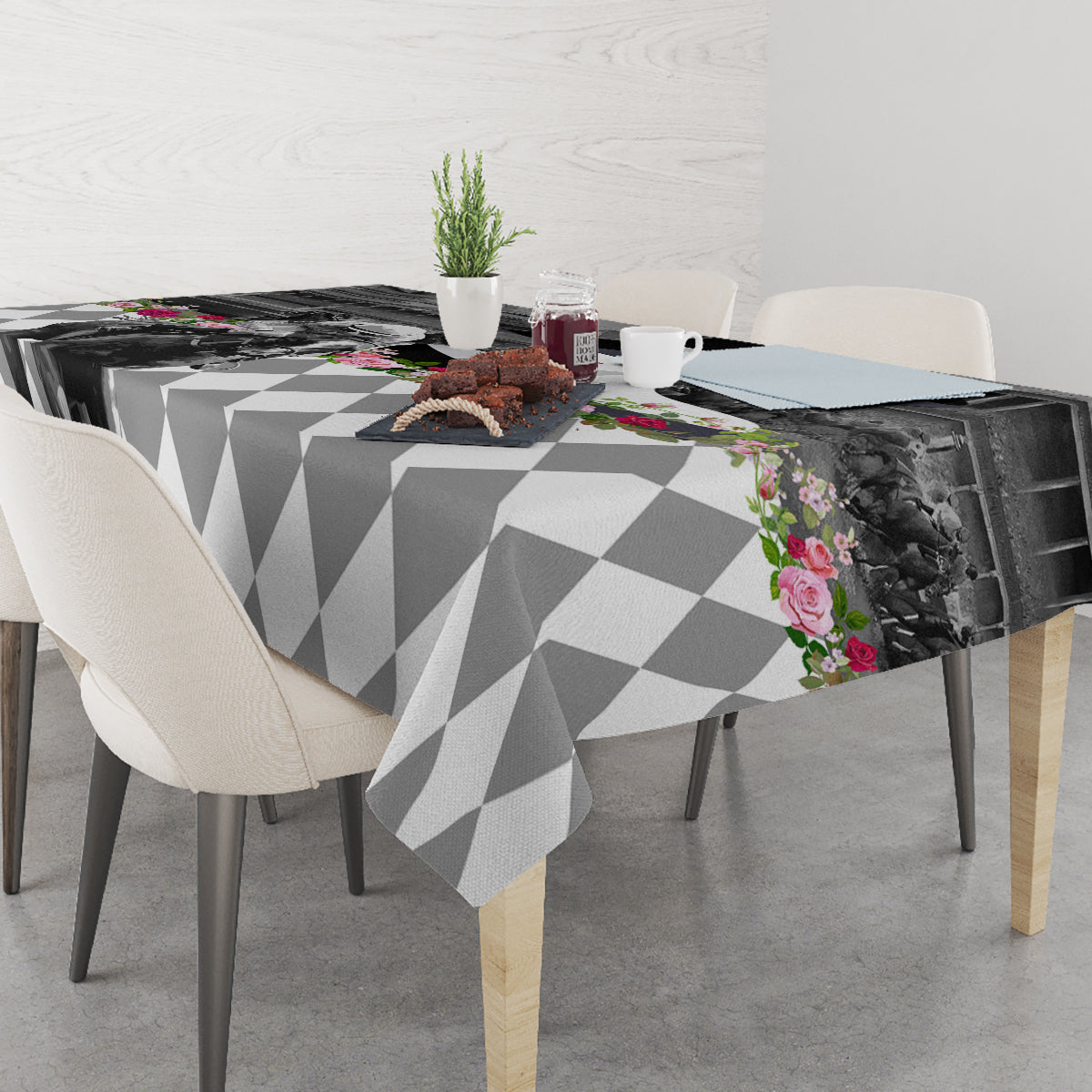 Kentucky Racing Horses Derby Hat Lady Tablecloth Churchill Downs and Roses Grayscale - Wonder Print Shop