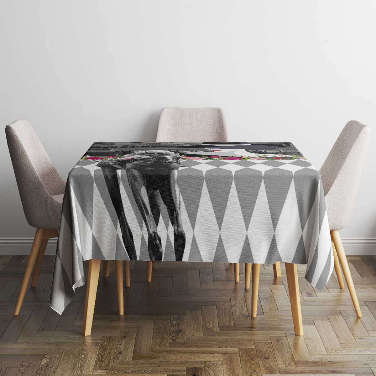 Kentucky Racing Horses Derby Hat Lady Tablecloth Churchill Downs and Roses Grayscale - Wonder Print Shop