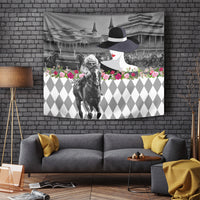 Kentucky Racing Horses Derby Hat Lady Tapestry Churchill Downs and Roses Grayscale - Wonder Print Shop