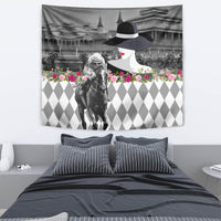 Kentucky Racing Horses Derby Hat Lady Tapestry Churchill Downs and Roses Grayscale - Wonder Print Shop