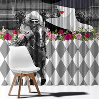 Kentucky Racing Horses Derby Hat Lady Window Curtain Churchill Downs and Roses Grayscale - Wonder Print Shop